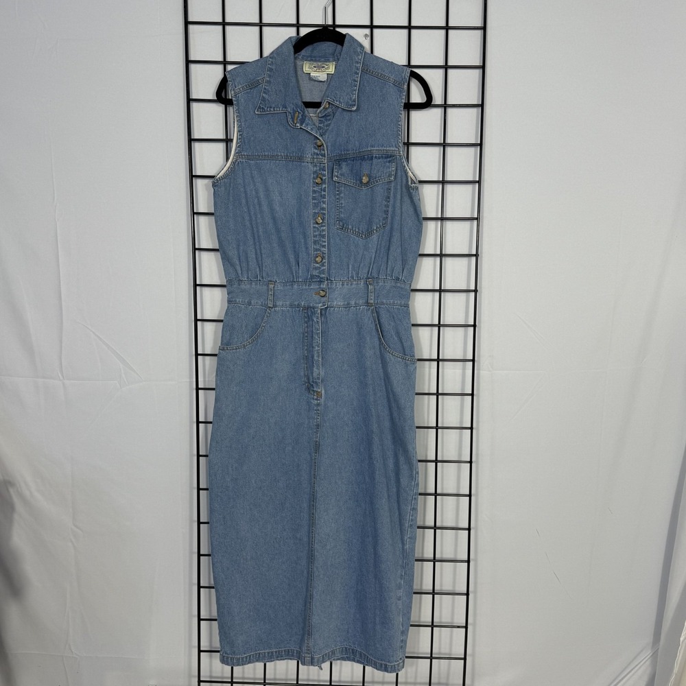 Vintage Chorus Blues Dress Womens 10 Blue Western Sleeveless Casual Denim Button